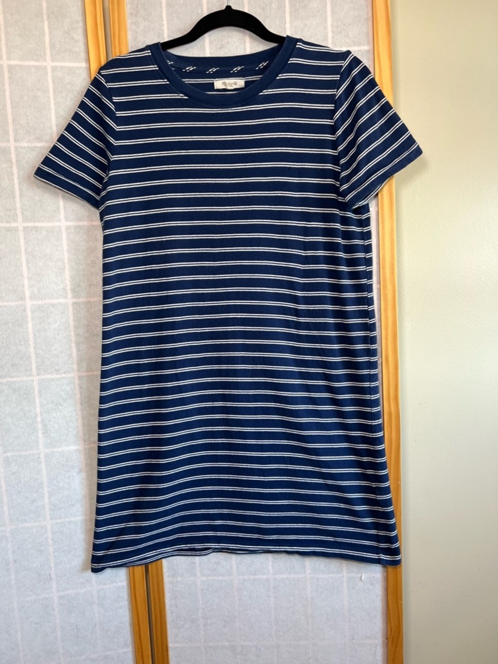 Madewell Navy White Striped Tee Dress Size Small Cotton Casual